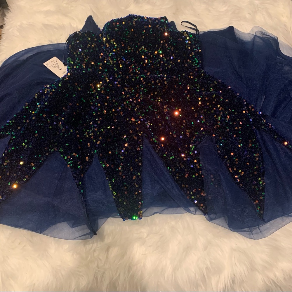COPY - Hufaijet navy blue sequin formal dress with tulle skirt